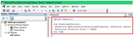 Create an Excel Add-in - Macro Code in Module Window