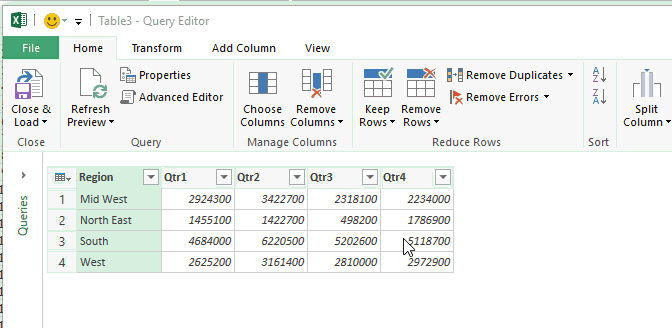 Preparing Source Data For Pivot Table - From Table Select Columns in Query Editor